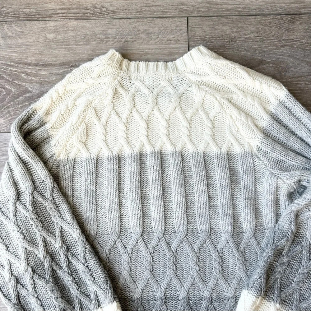 Max Studio Colour  Block Wool Blend Cable Knit Ruffle Sleeve Sweater - Picture 13 of 13